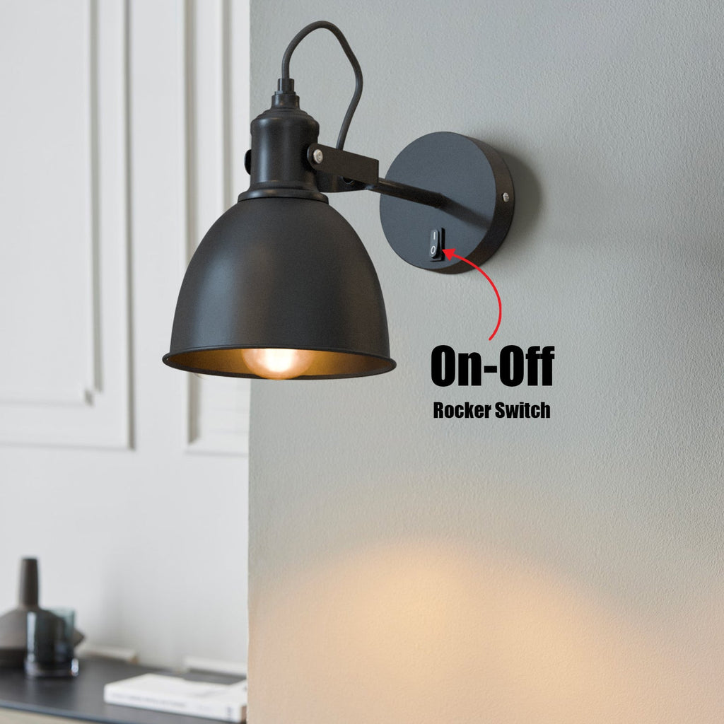 Industrial Metal Adjustable Swivel Wall Sconce with On-Off Switch for Custom Lighting