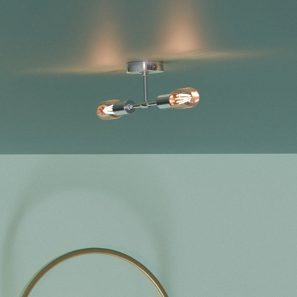 Modern Industrial Dual Bulb E27 Wall/Ceiling Light Fixture, Metal Finish