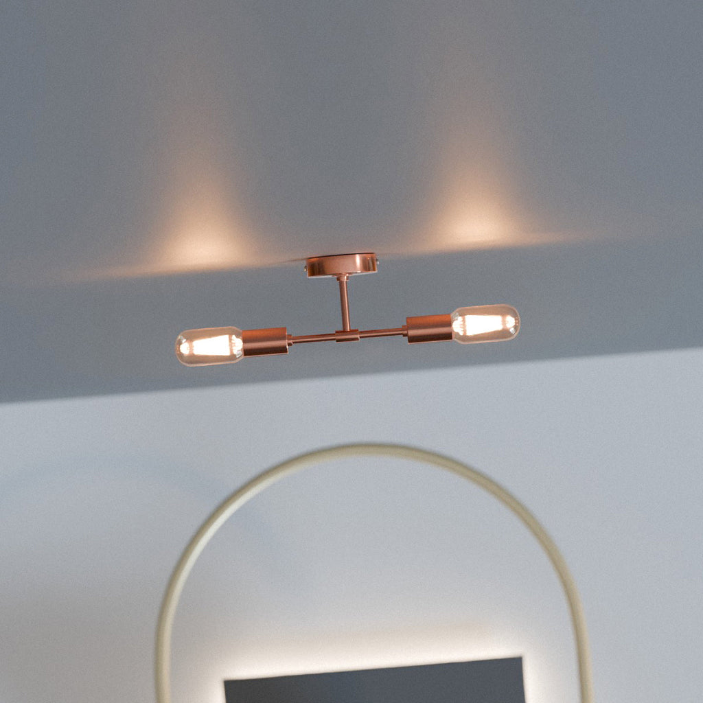 Modern Industrial Dual Bulb E27 Wall/Ceiling Light Fixture, Metal Finish