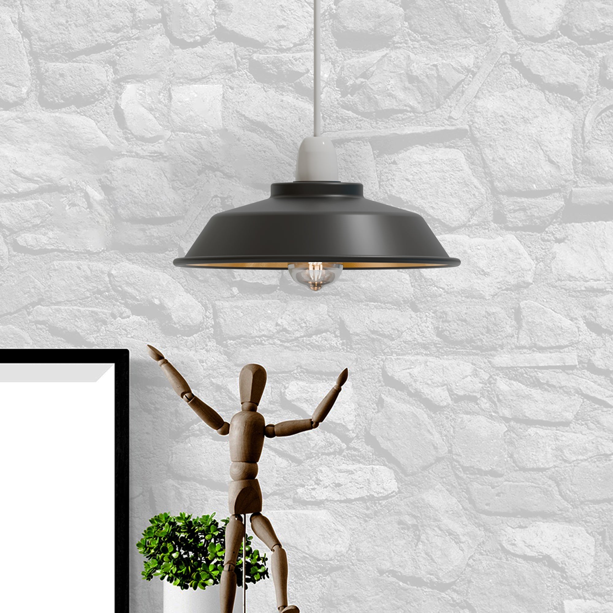 Black Gold Industrial Metal Ceiling Lamp Shade, Vintage Retro Easy-Fit