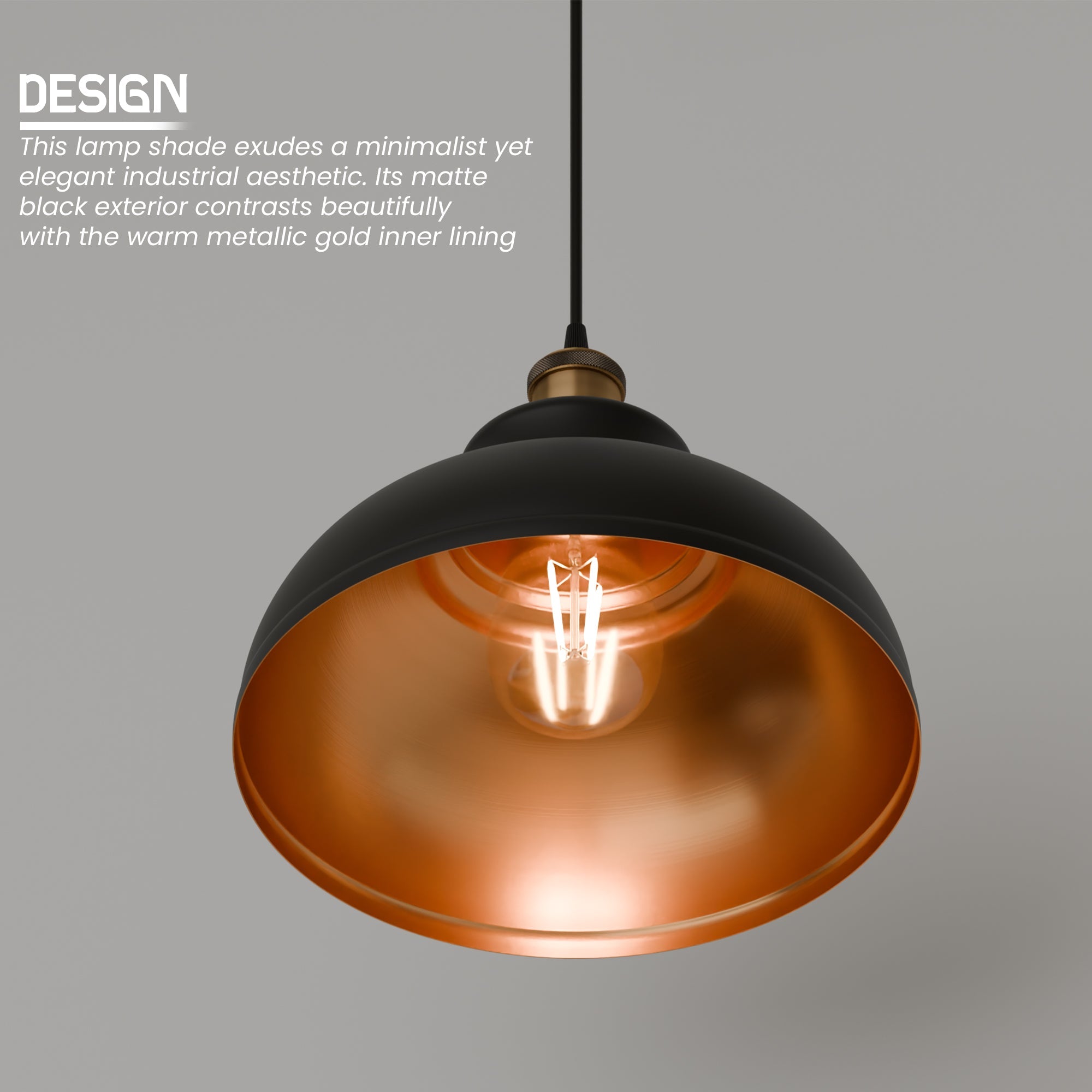 Black Gold Industrial Metal Ceiling Lamp Shade, Vintage Retro Easy-Fit
