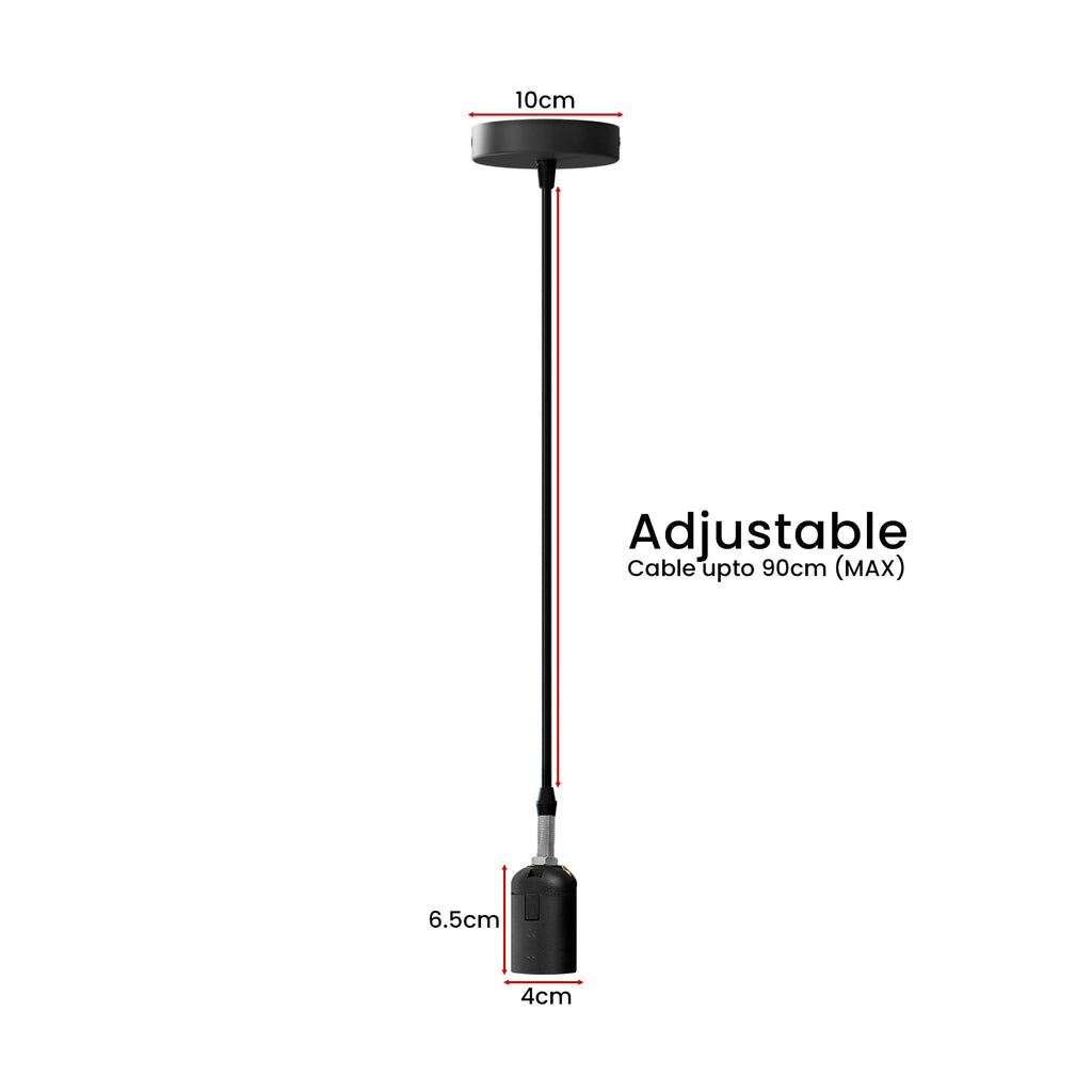 Durable Black Ceiling Rose Kit, 1m Rubber Cable, Easy Installation