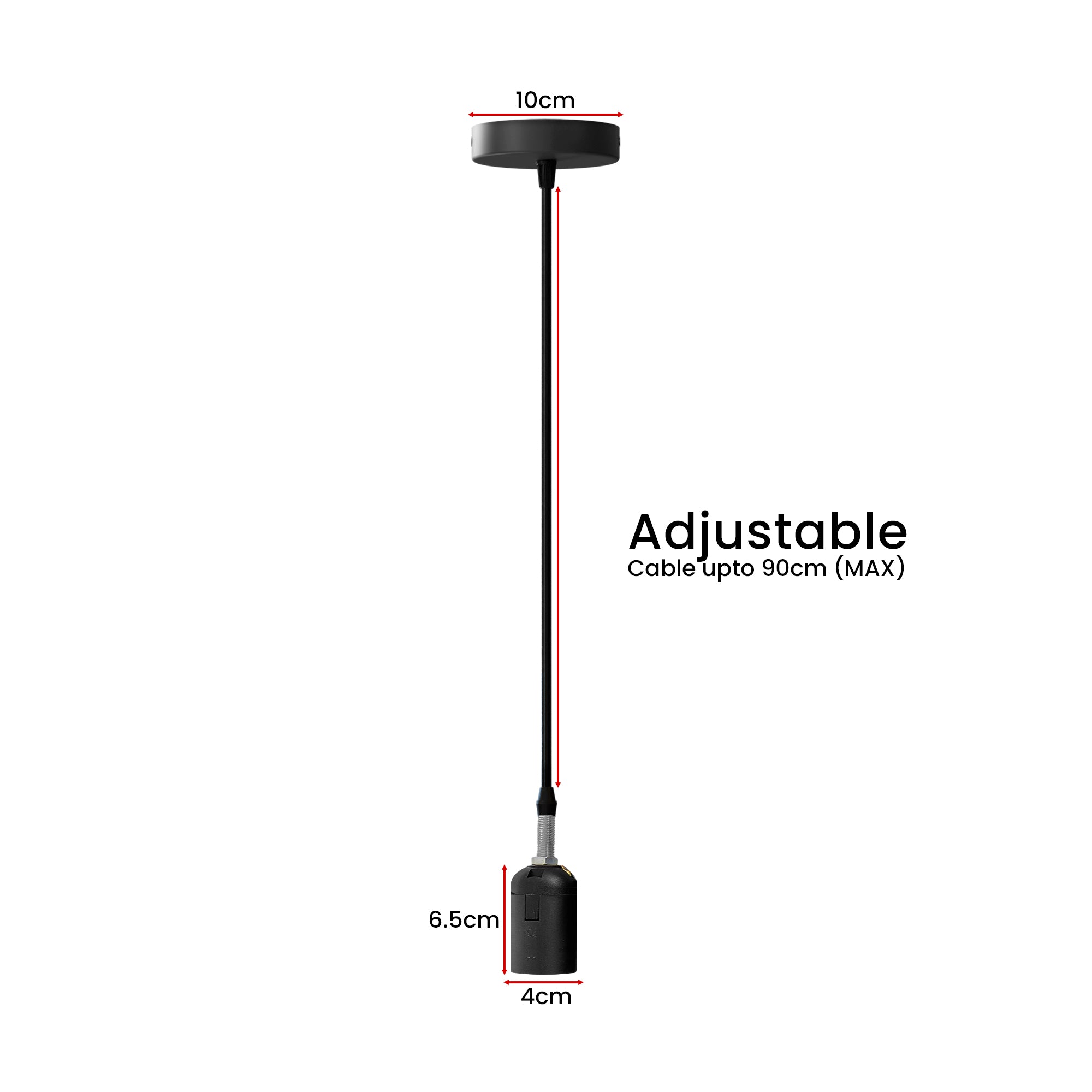Durable Black Ceiling Rose Kit, 1m Rubber Cable, Easy Installation