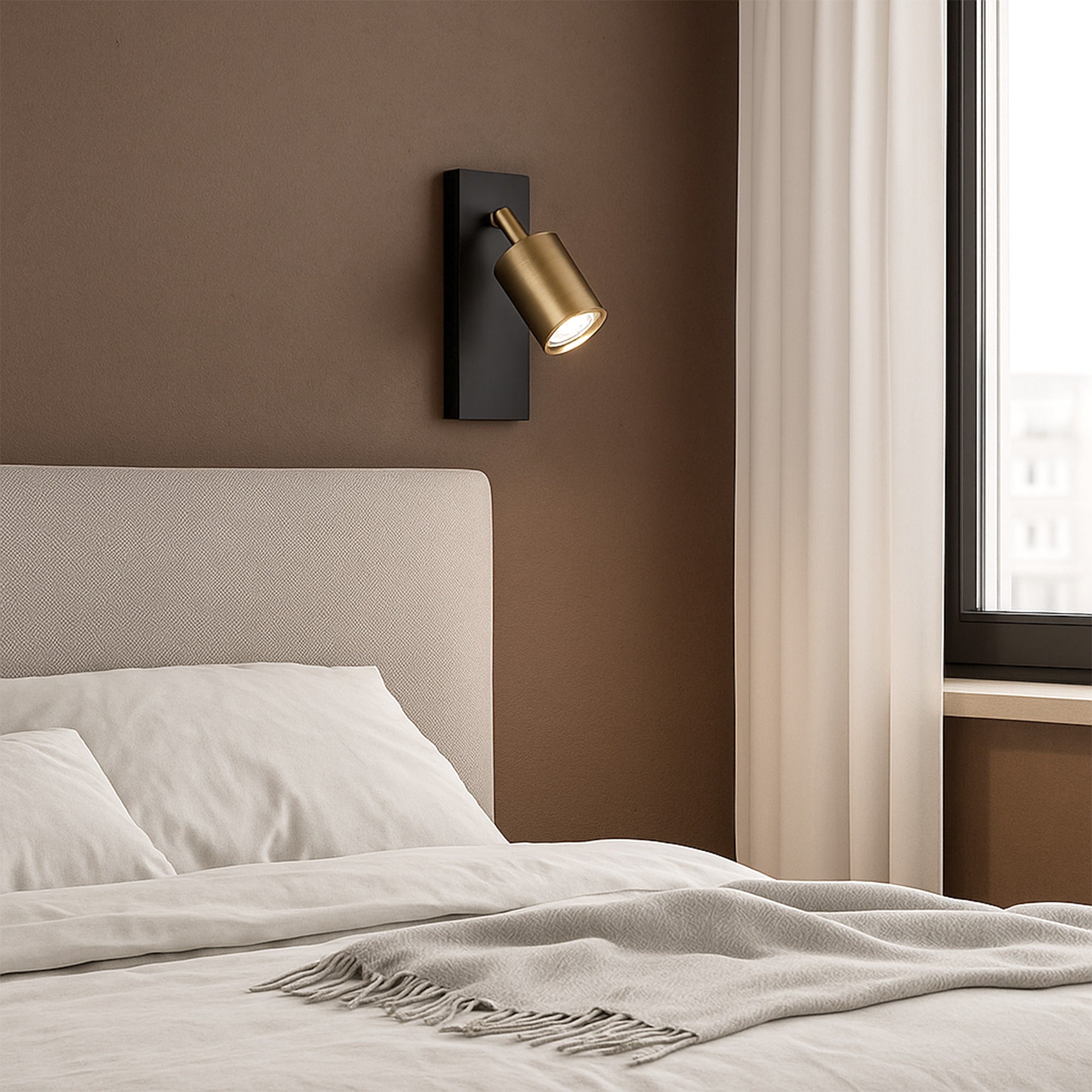 Yellow Brass Wall Spotlight Adjustable Rotating LED Light Feature~6146