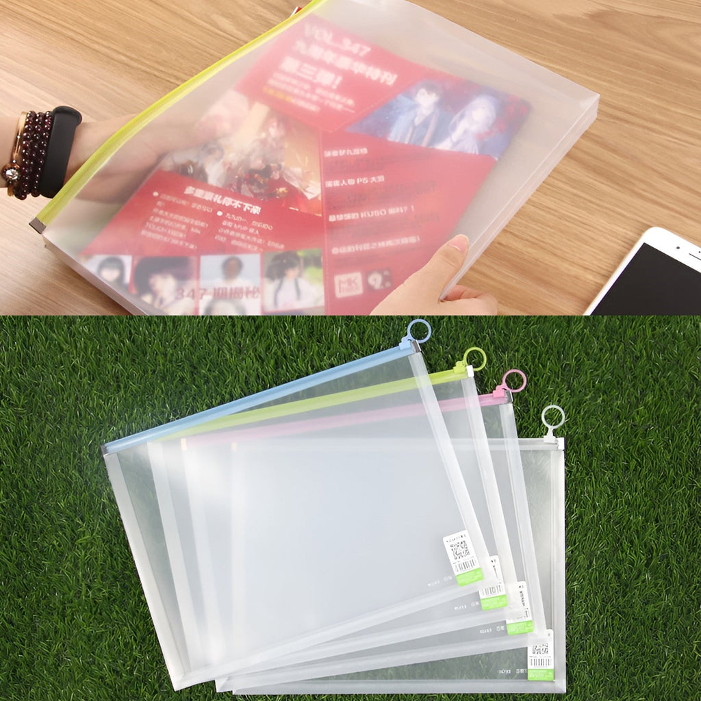 Durable Plastic Zippered Document Storage Bag - Waterproof, Portable, Multi-Size Folder Pouch