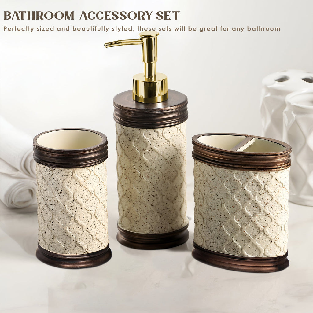 Modern Stone Effect Resin 3-Piece Bathroom Accessory Set for Stylish Homes