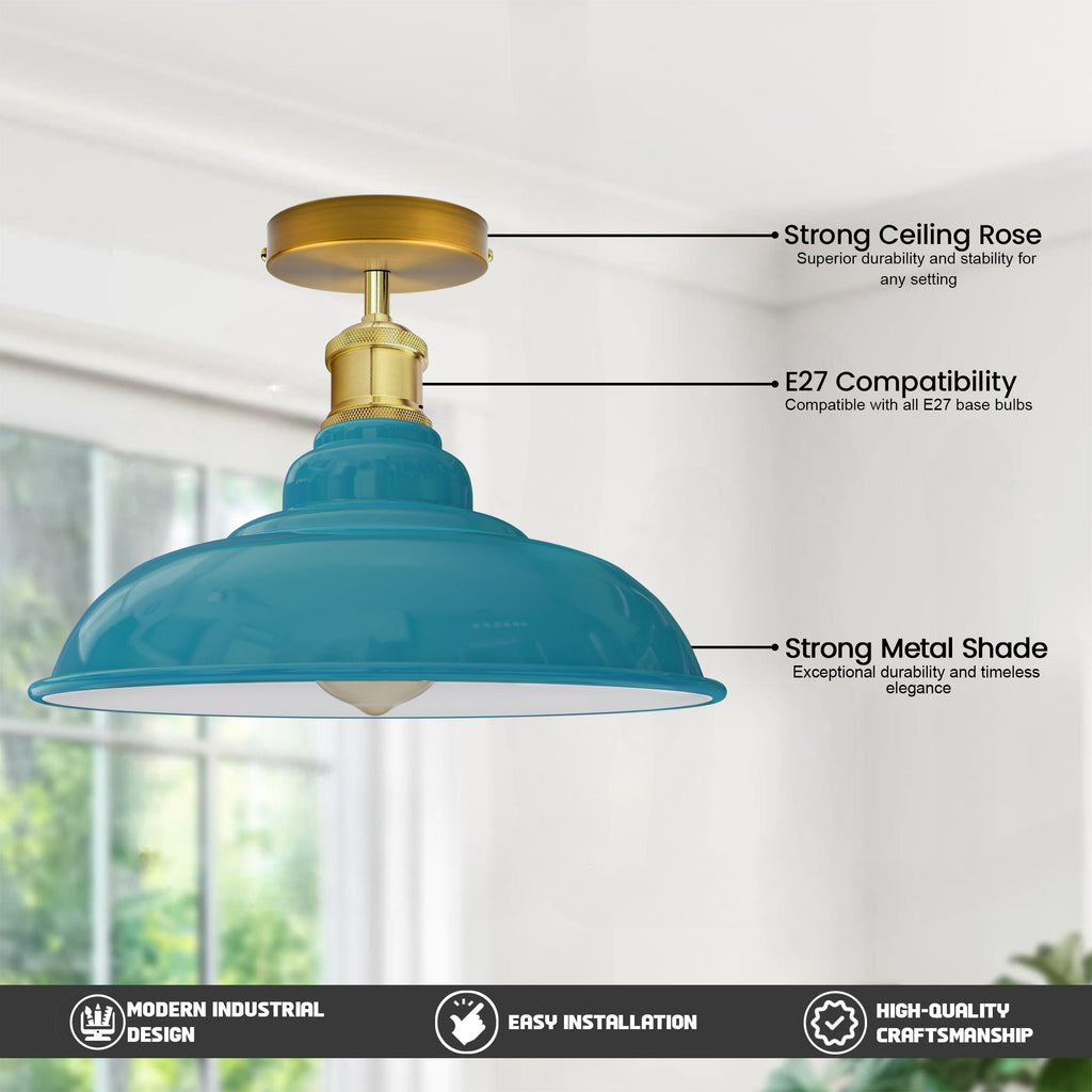 Vibrant Orange Industrial Retro Flush Mount Ceiling Light E27 Base Home Decor
