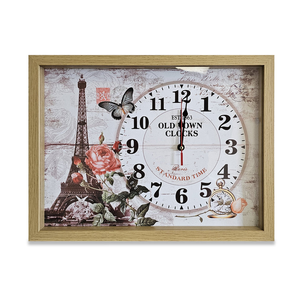 Eiffel Tower Parisian Wood Art Rectangular Vintage Wall Clock