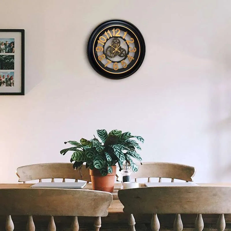 Antique Black & Gold Gear Wall Clocks-No Ticking Silent Clock ~5186
