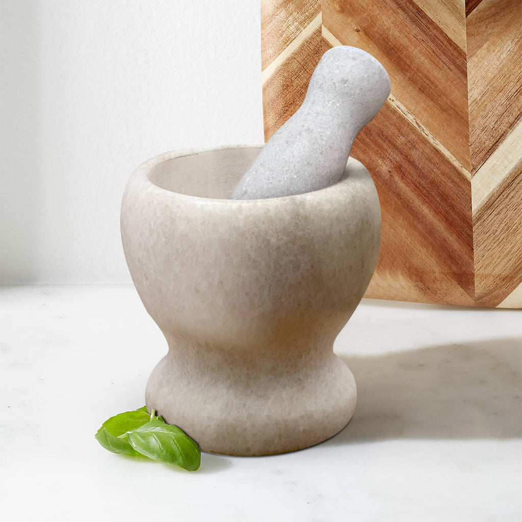 Premium Polished Marble Pestle and Mortar Set, Herb Crusher, Spice Grinder, Guacamole Bowl