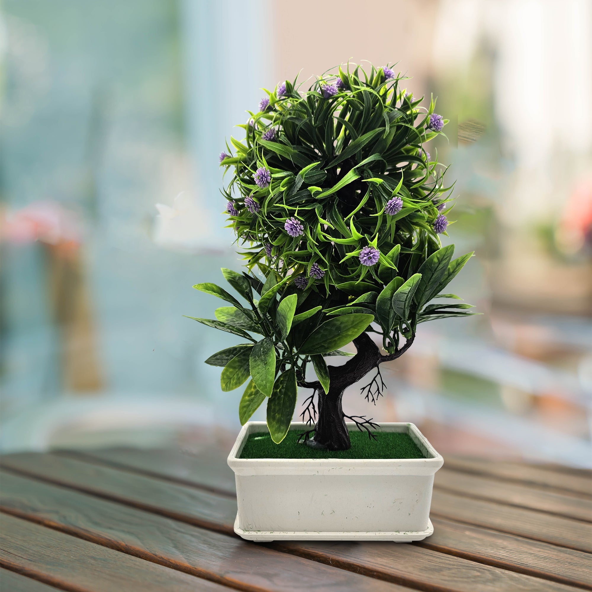 Lifelike Artificial Bonsai Small Tree with Fake Flowers, Easy Care Home Decor Accent