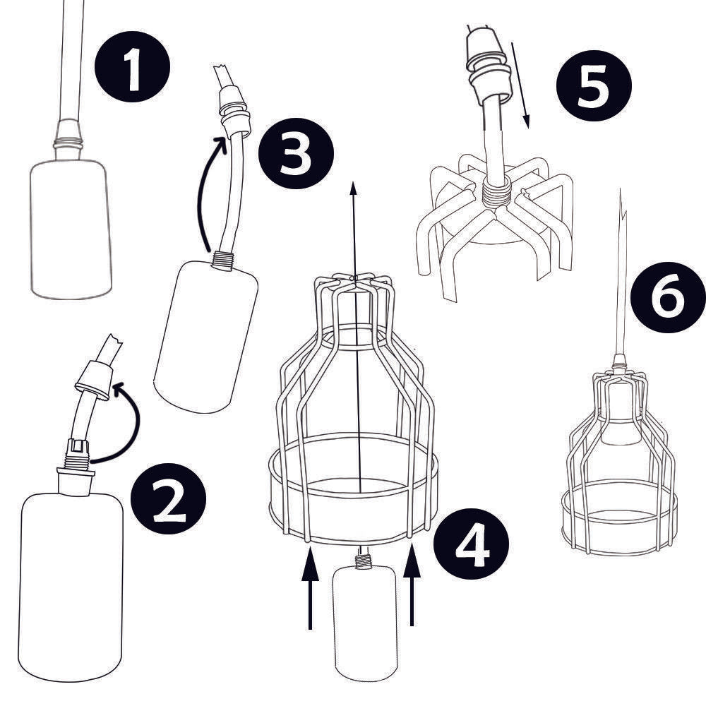 Vintage Industrial 3-Head Metal Cage Pendant Light Chandelier - E27 Base