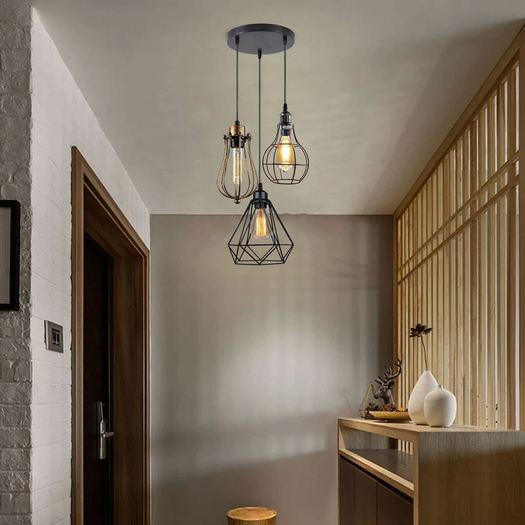 Chic Industrial 3-Light Cage Pendant Chandelier for Kitchen Island Dining