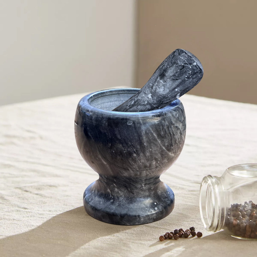 Elegant Natural Marble Mortar and Pestle Set for Herbs, Spices, and Garlic Grinding