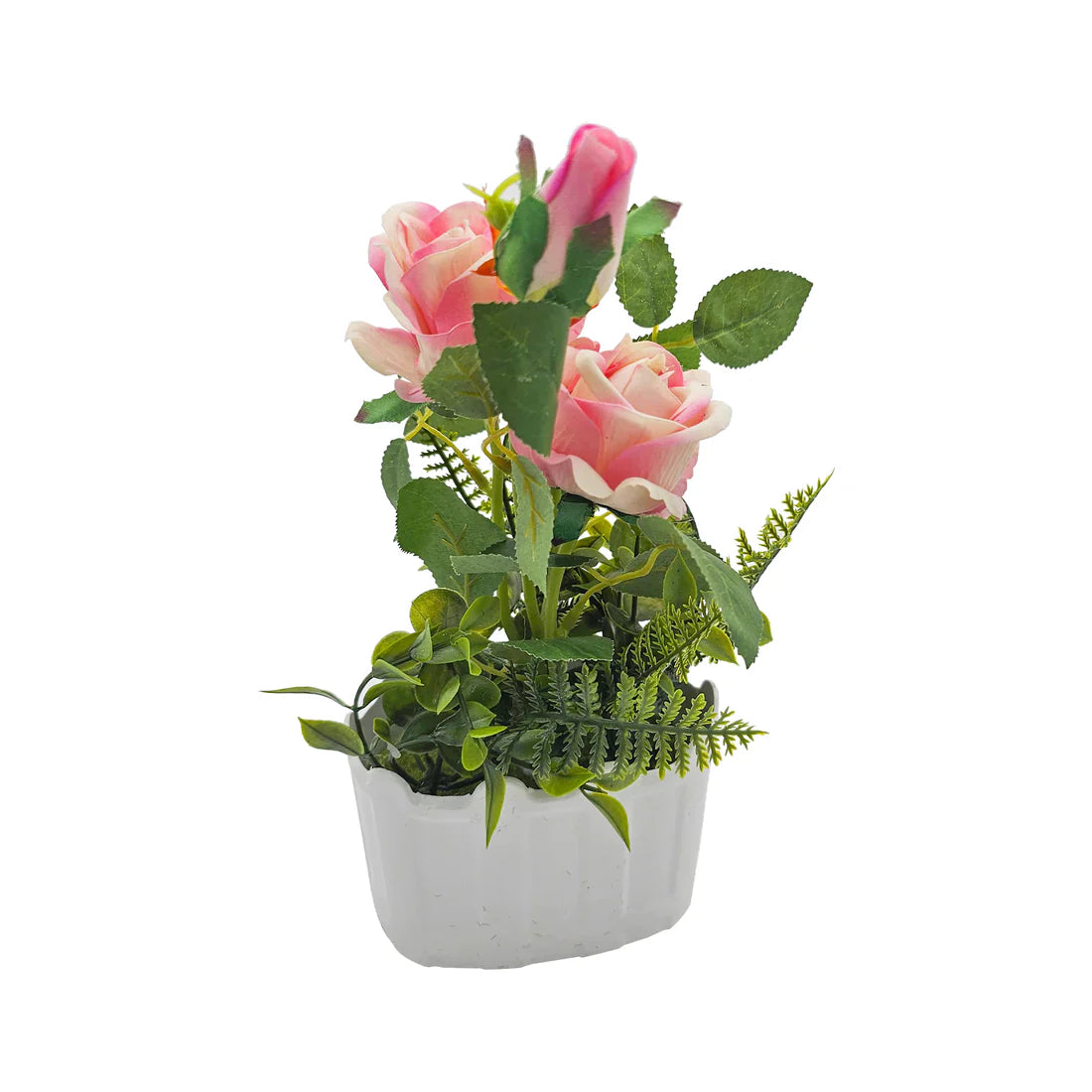 Artificial Silk Rose Flower Set with Elegant White Pot 2 Pack
