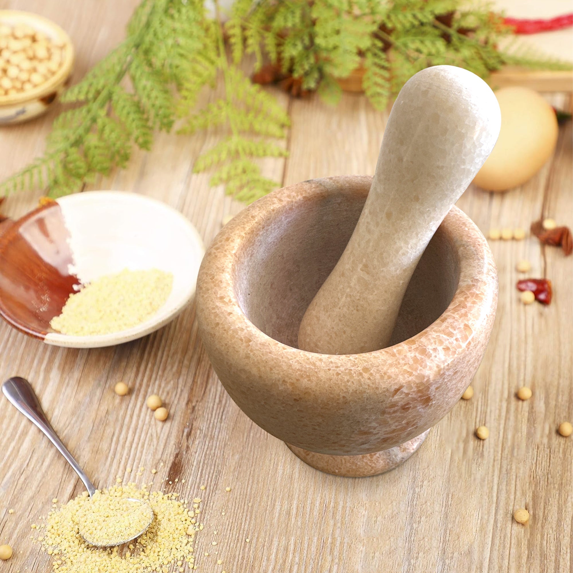 Elegant Natural Marble Mortar and Pestle Set for Herbs, Spices, and Garlic Grinding