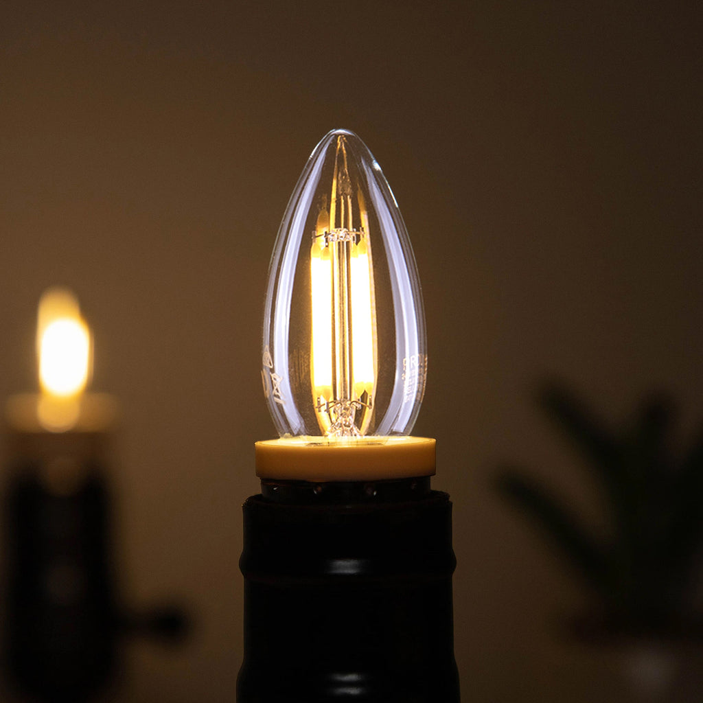 B22 Amber Glass LED Filament Candle Bulb, 6W Warm White, Energy Efficient Lighting