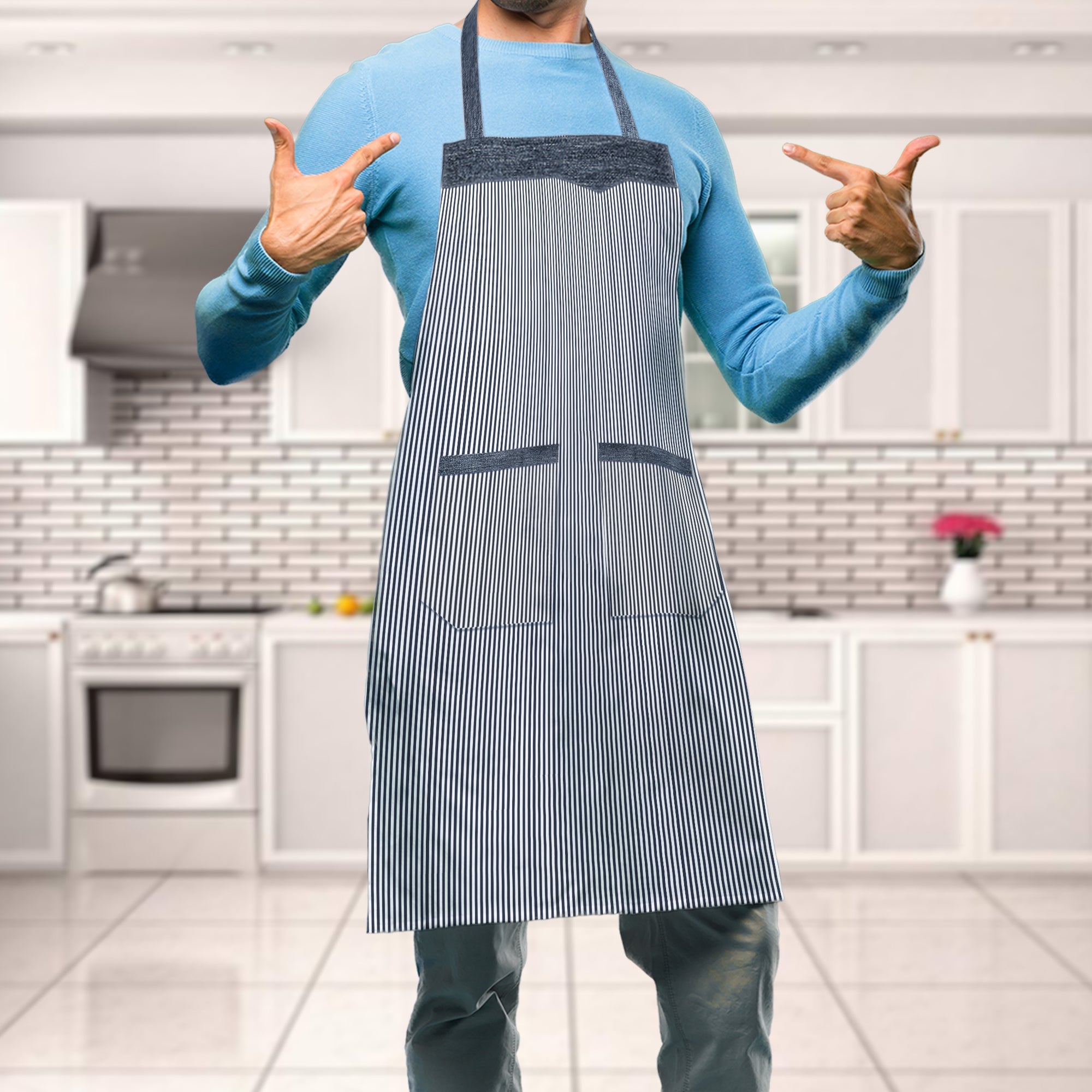Durable Cotton Double Pocket Chef Apron for Kitchen Baking Gardening Catering