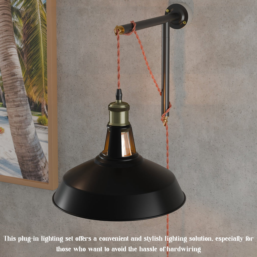 Industrial Black Metal Barn Shade Plug-in Wall Light Kit