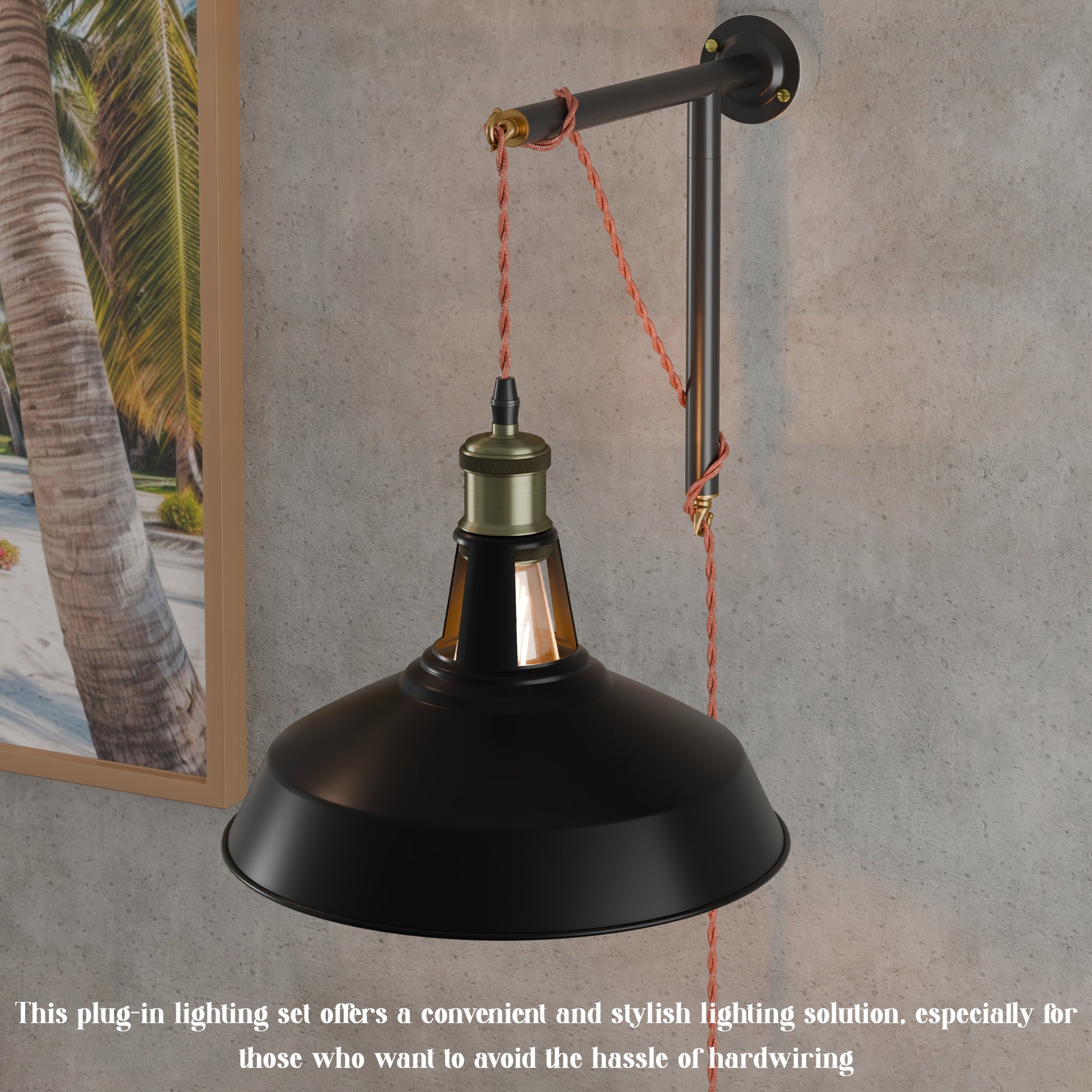 Industrial Black Metal Barn Shade Plug-in Wall Light Kit