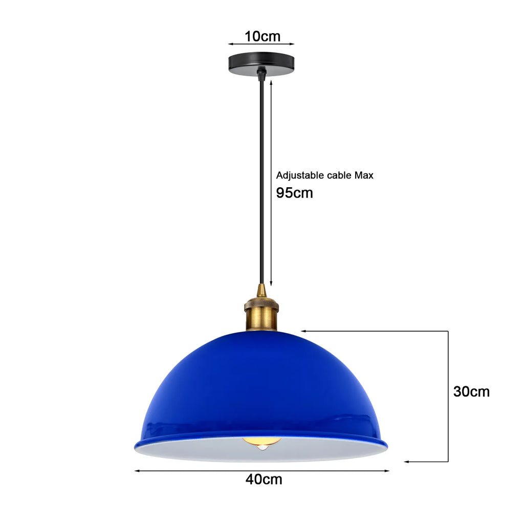 Navy Blue Metal Dome Ceiling Pendant Light Shade E27 Base Adjustable Cord