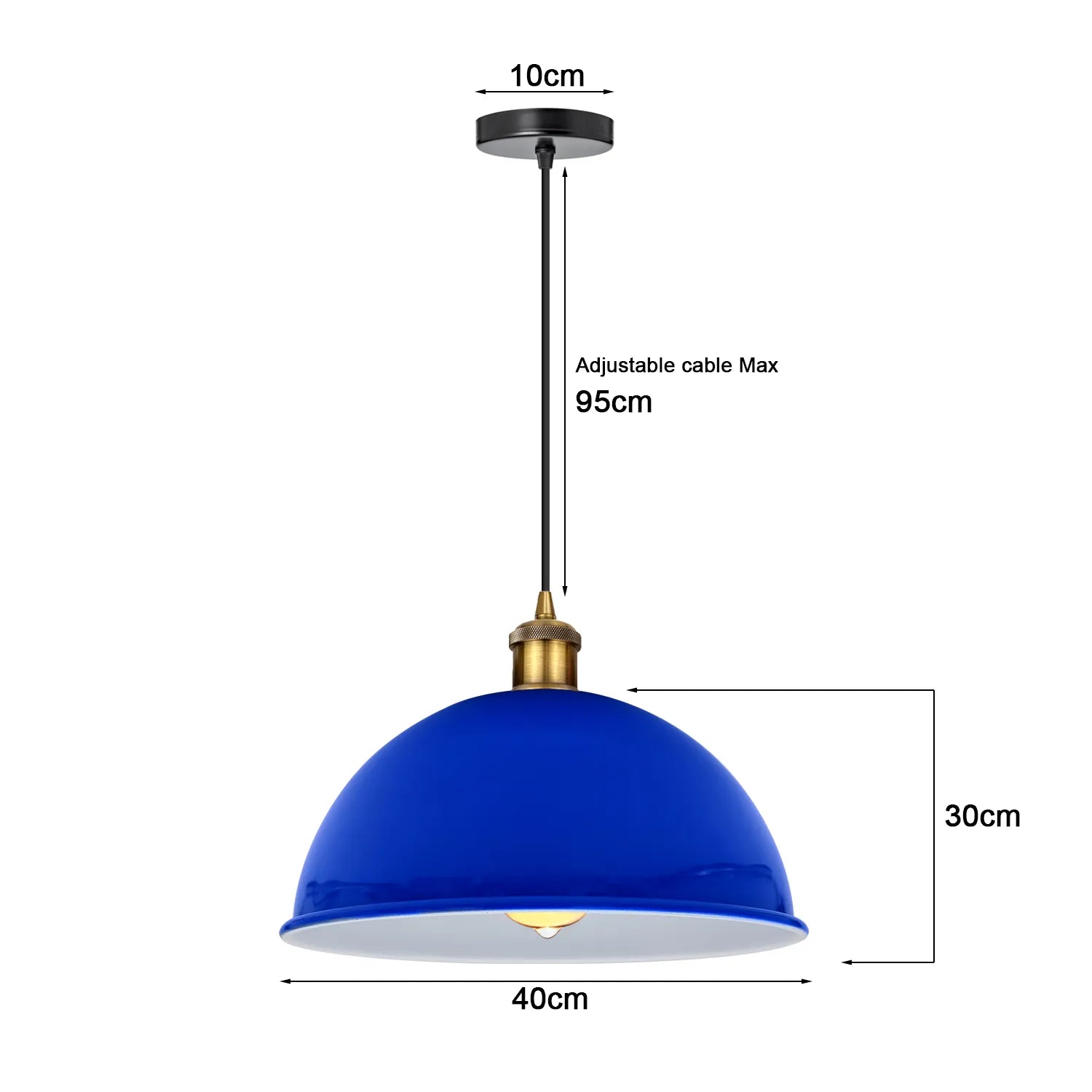 Navy Blue Metal Dome Ceiling Pendant Light Shade E27 Base Adjustable Cord