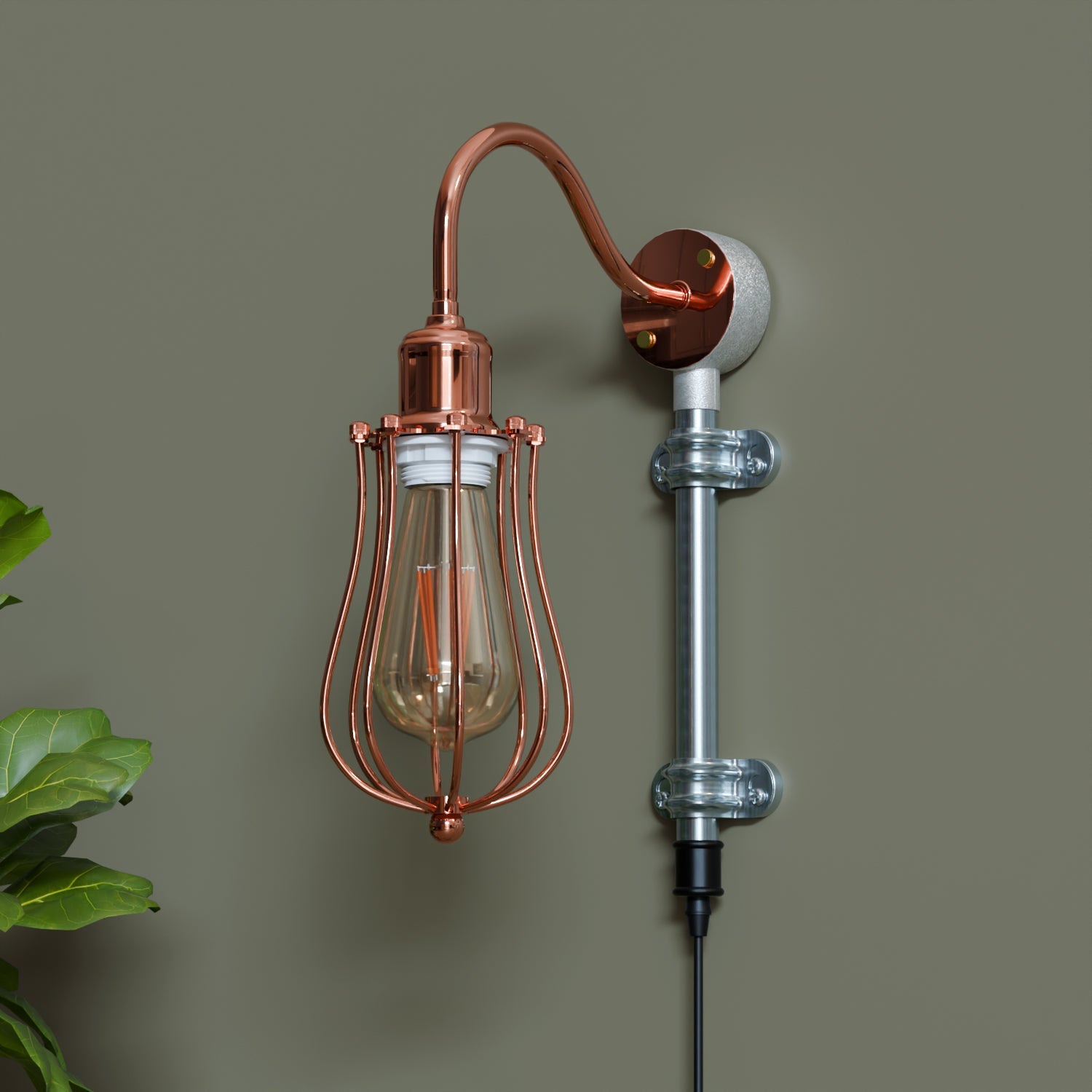 Industrial Retro Metal Cage Plug-in Wall Light Kit, Galvanized Iron E27 Fixture