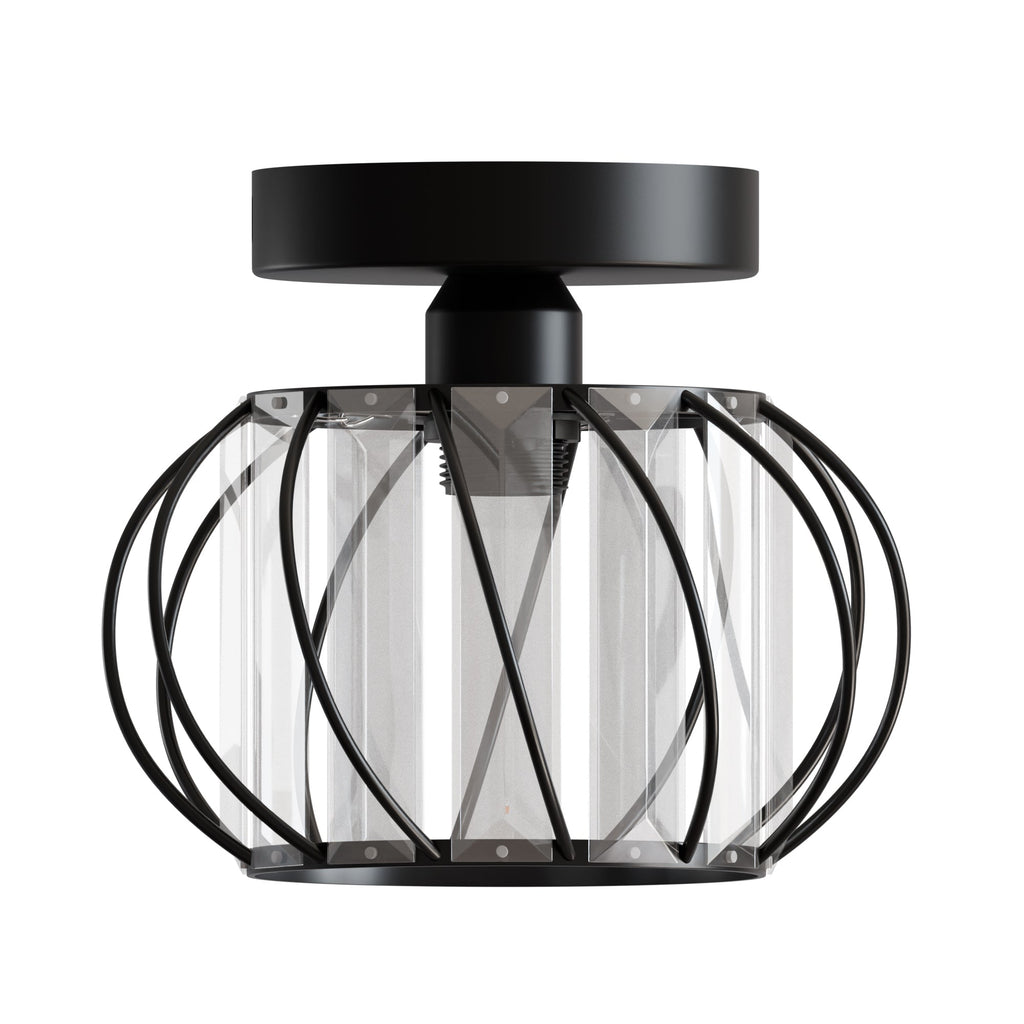 Chic Industrial Modern Metal & Crystal Glass Flush Mount Ceiling Light Fixture