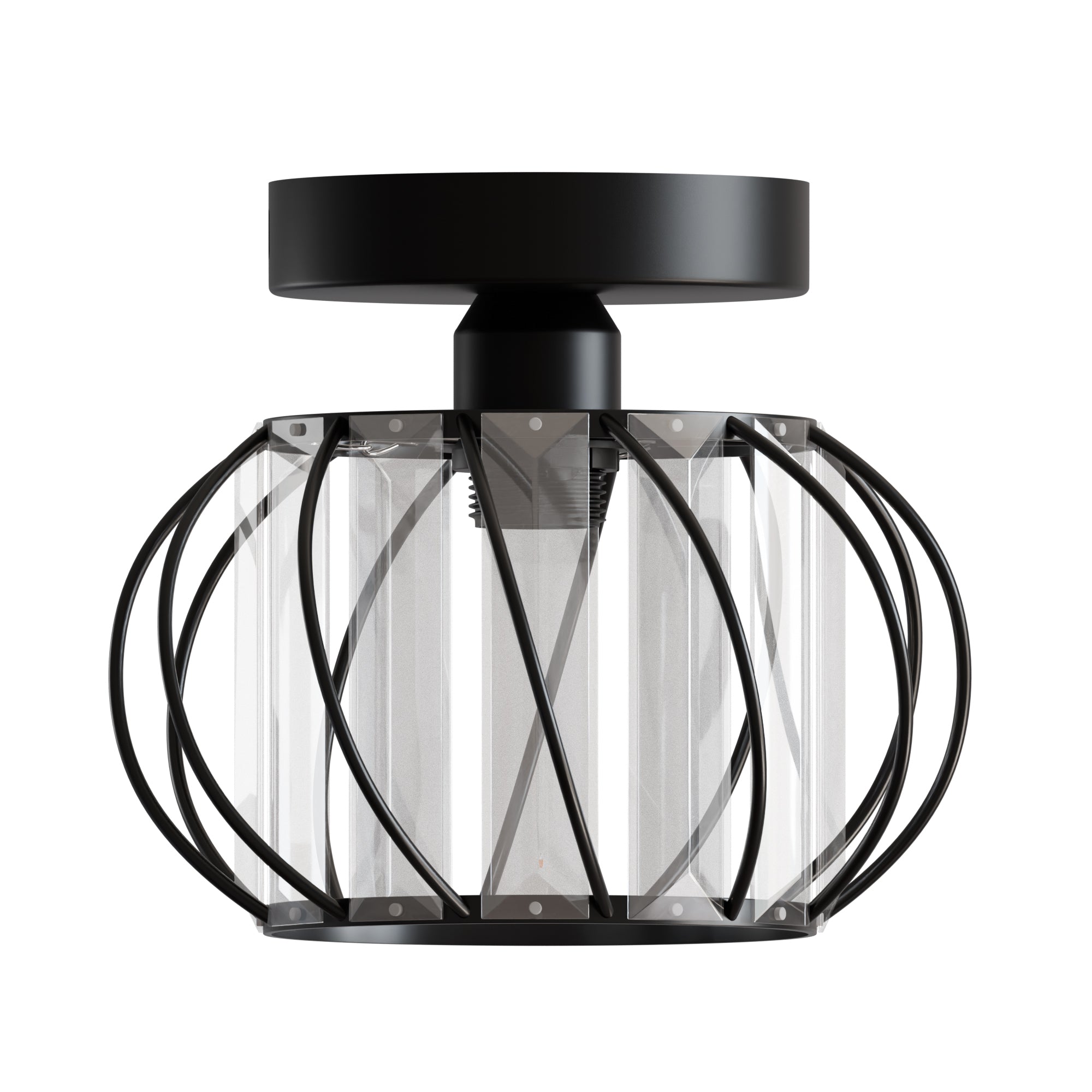 Chic Industrial Modern Metal & Crystal Glass Flush Mount Ceiling Light Fixture