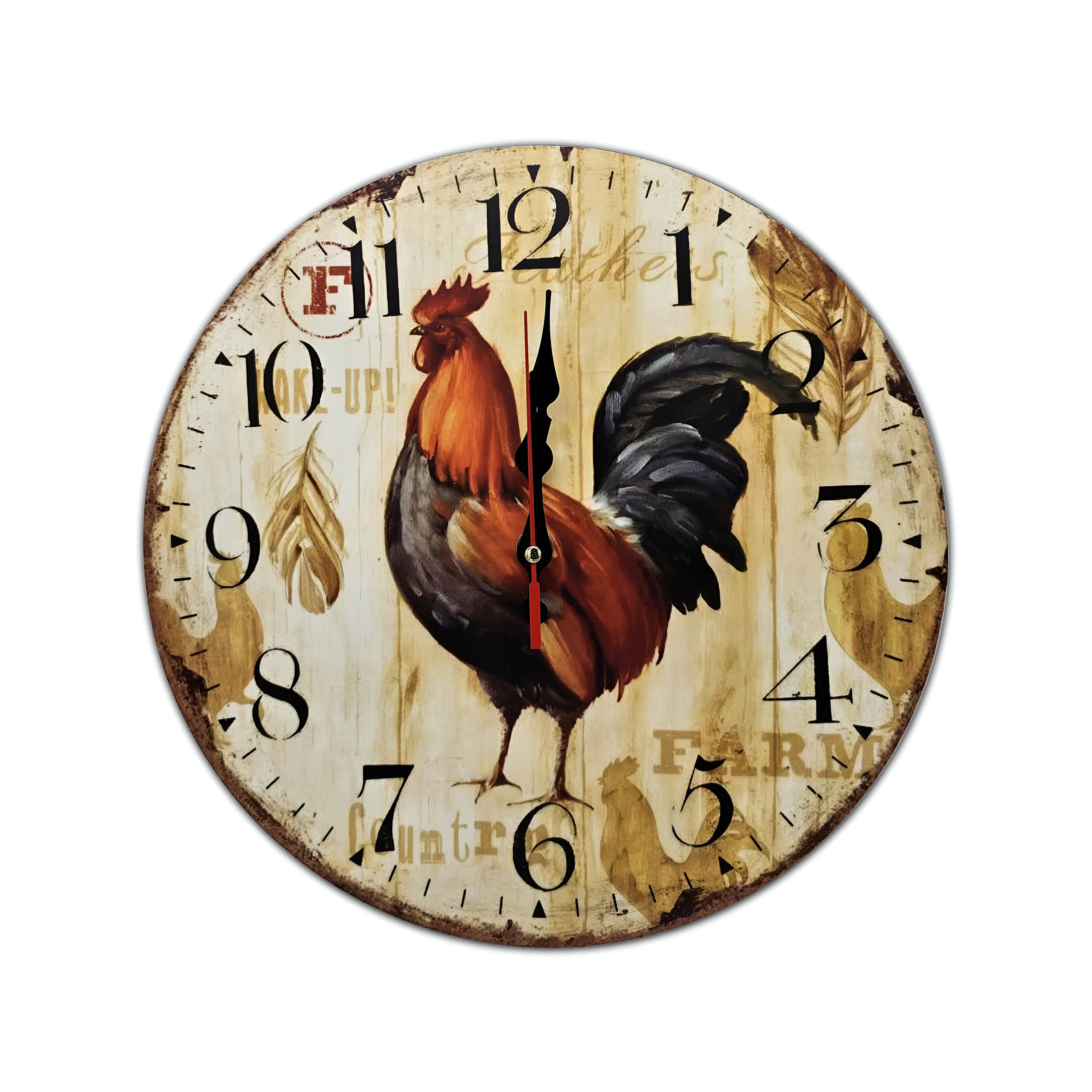 Large Retro Wooden Rooster Wall Clocks Battery Operated~5206