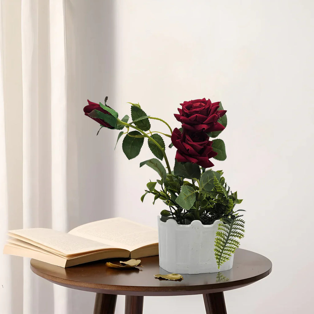 Lifelike Artificial Rose Flower Potted Arrangement for Home & Wedding Decor