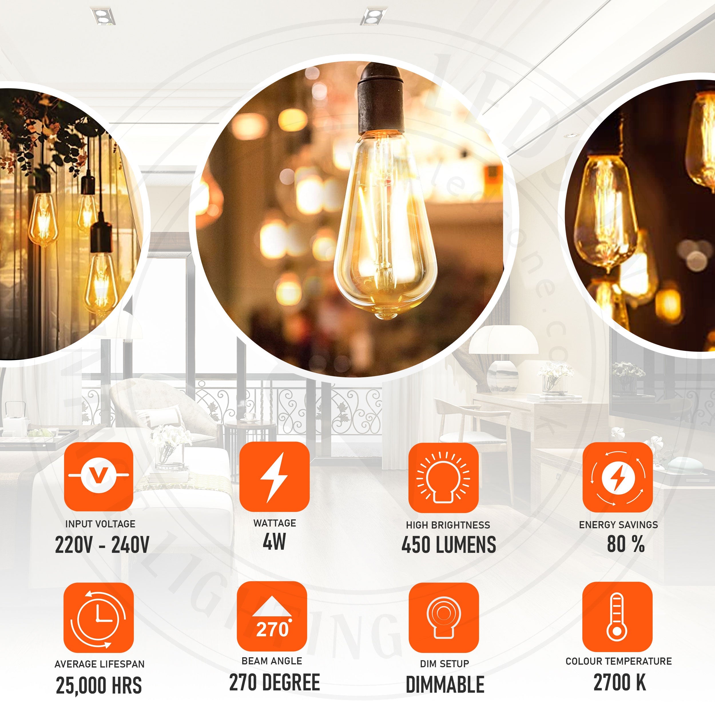 Dimmable LED Filament ST64 E27 Edison Bulb Warm White Amber Glass