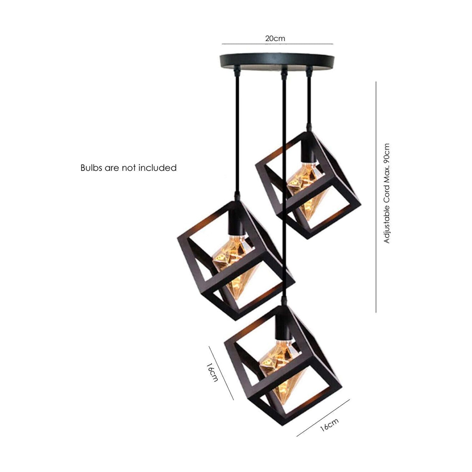 Industrial 3 Head Black Square Wire Cage Bar Pendant Light