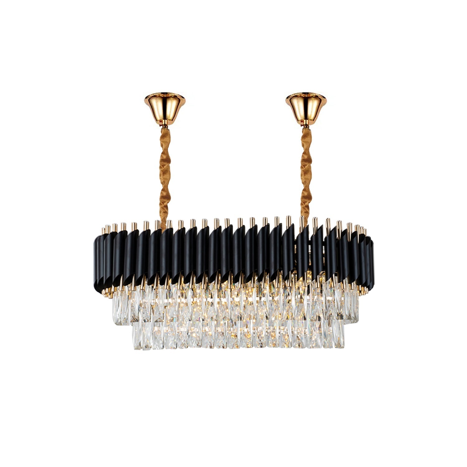 Modern Black Gold Crystal Chandelier & Matching Wall Sconce Light Set