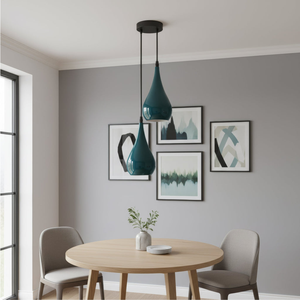 Stylish Vintage Cyan Blue Dual E27 Pendant Light for Indoor Home Illumination