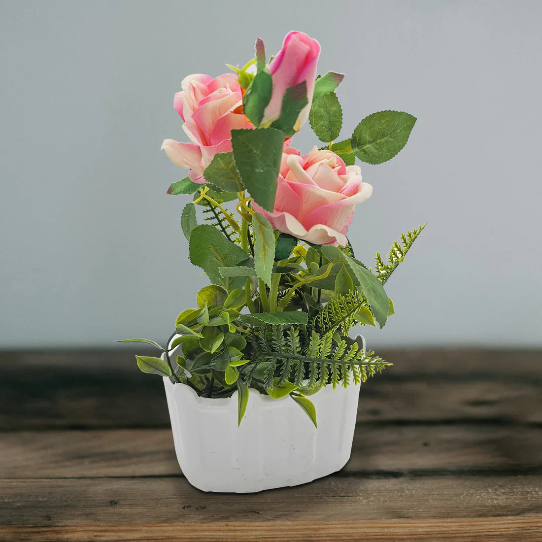 Lifelike Artificial Rose Flower Potted Arrangement for Home & Wedding Decor