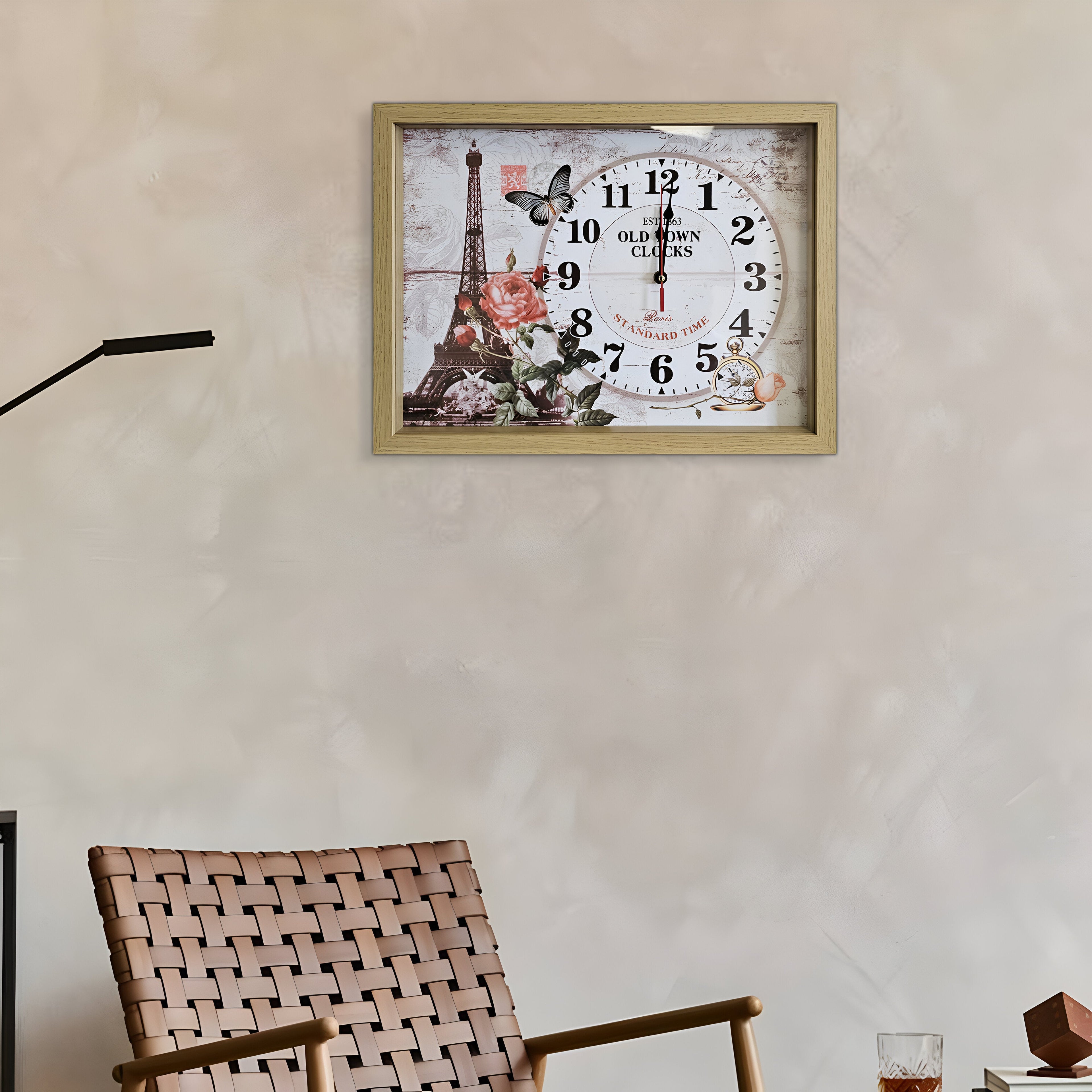 Eiffel Tower Parisian Wood Art Rectangular Vintage Wall Clock