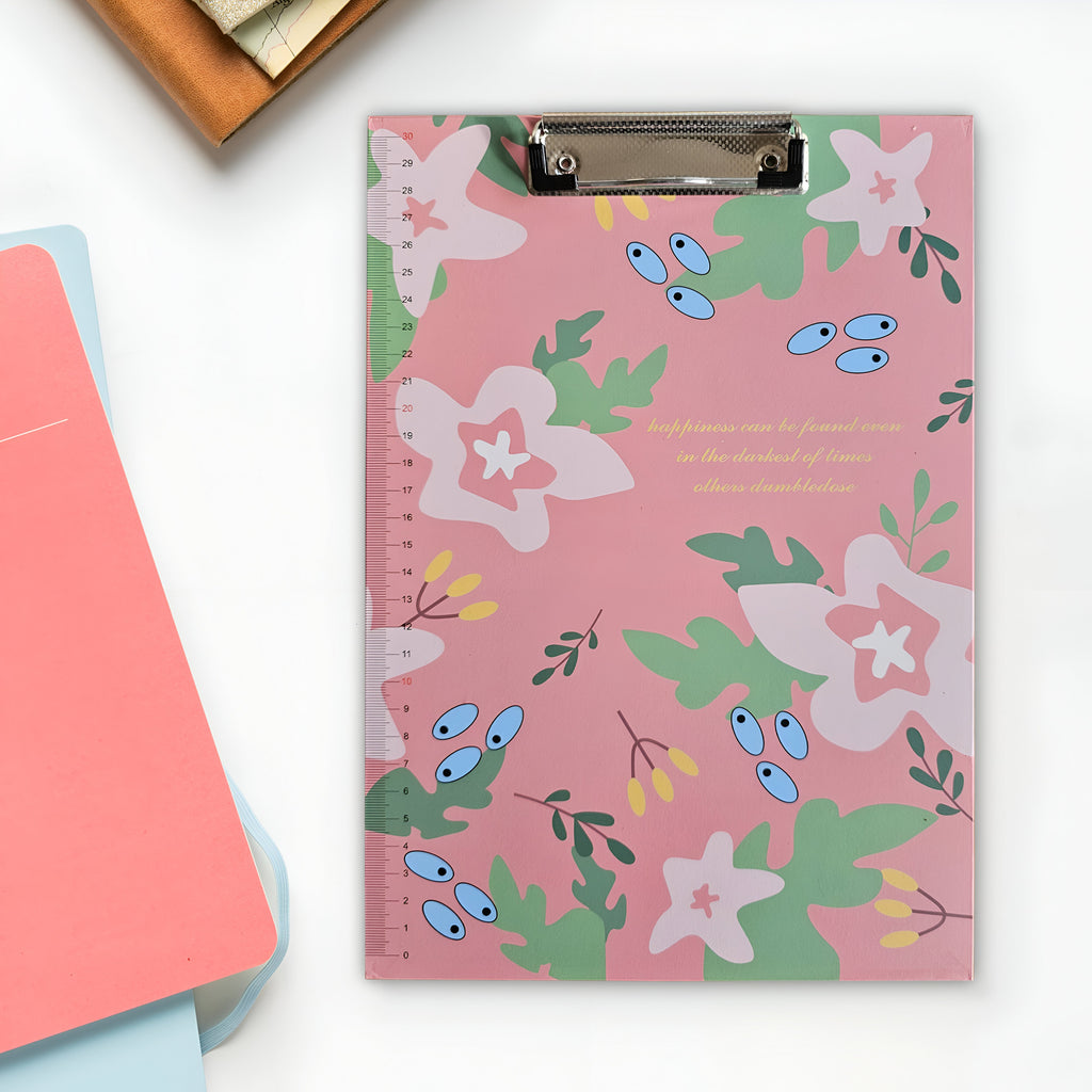 4-Pack A4 Cute Floral Print Clipboard with Metal Clip and Ruler Edge