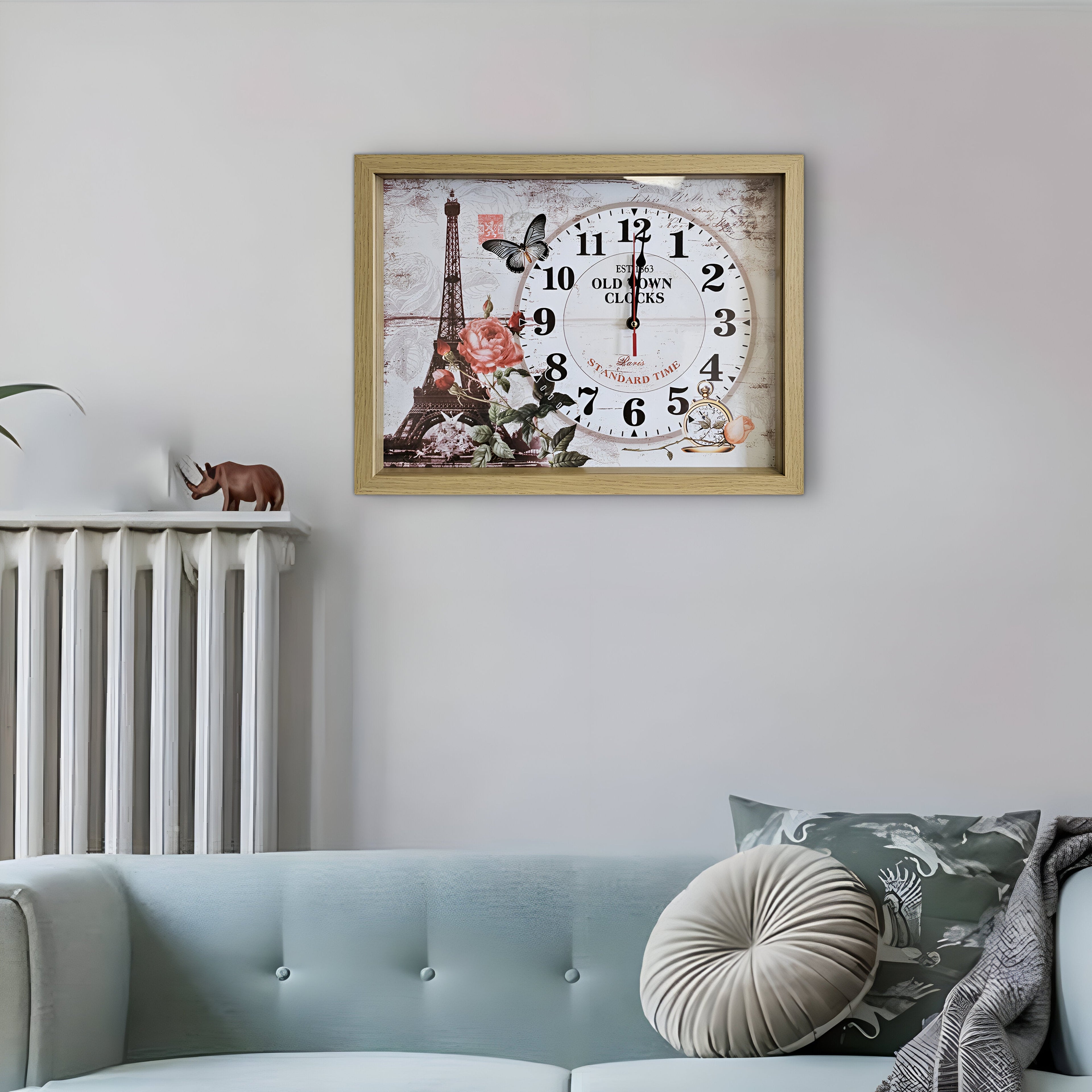 Eiffel Tower Parisian Wood Art Rectangular Vintage Wall Clock