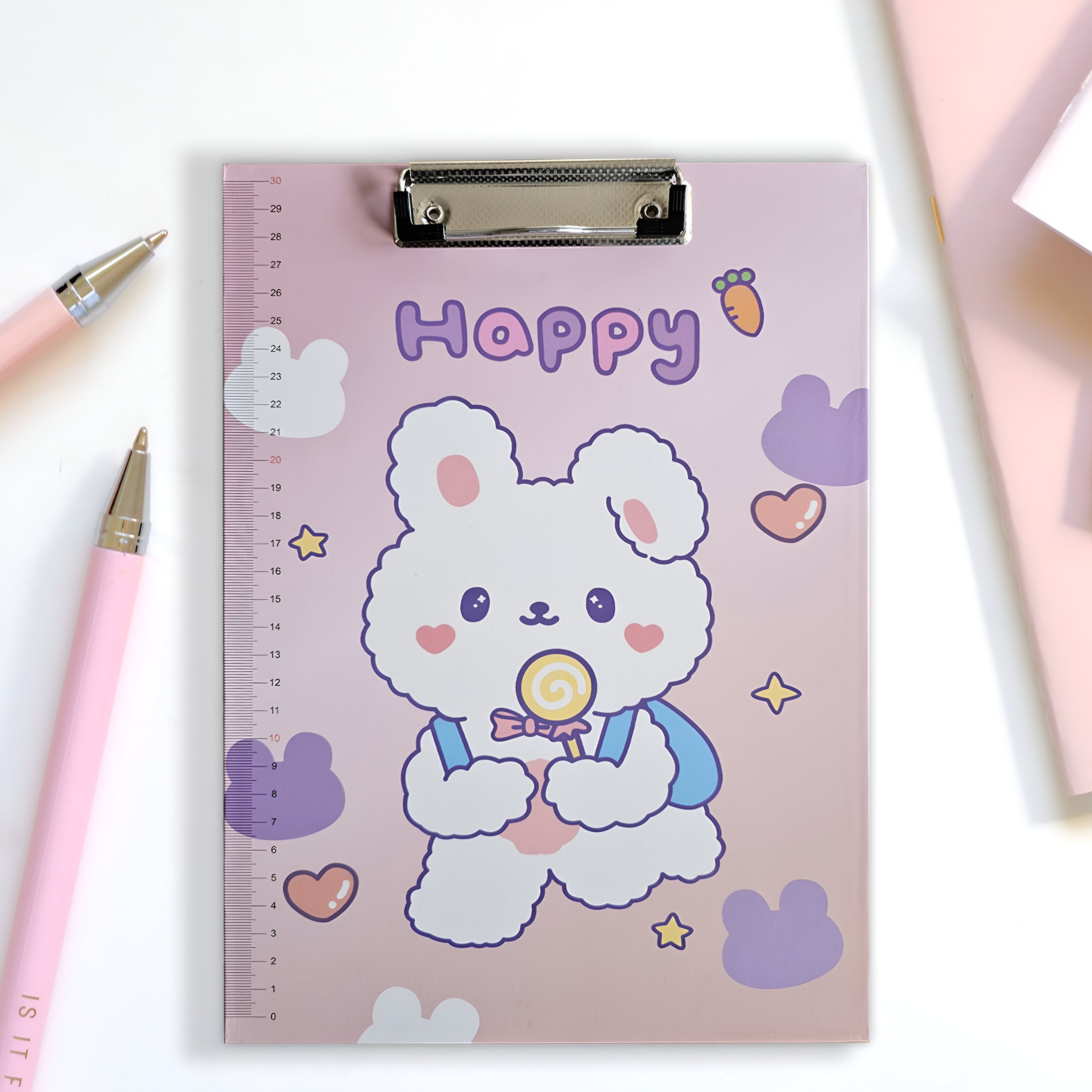4-Pack A4 Cartoon Design Clipboards with Ruler Edge, Lightweight & Durable
