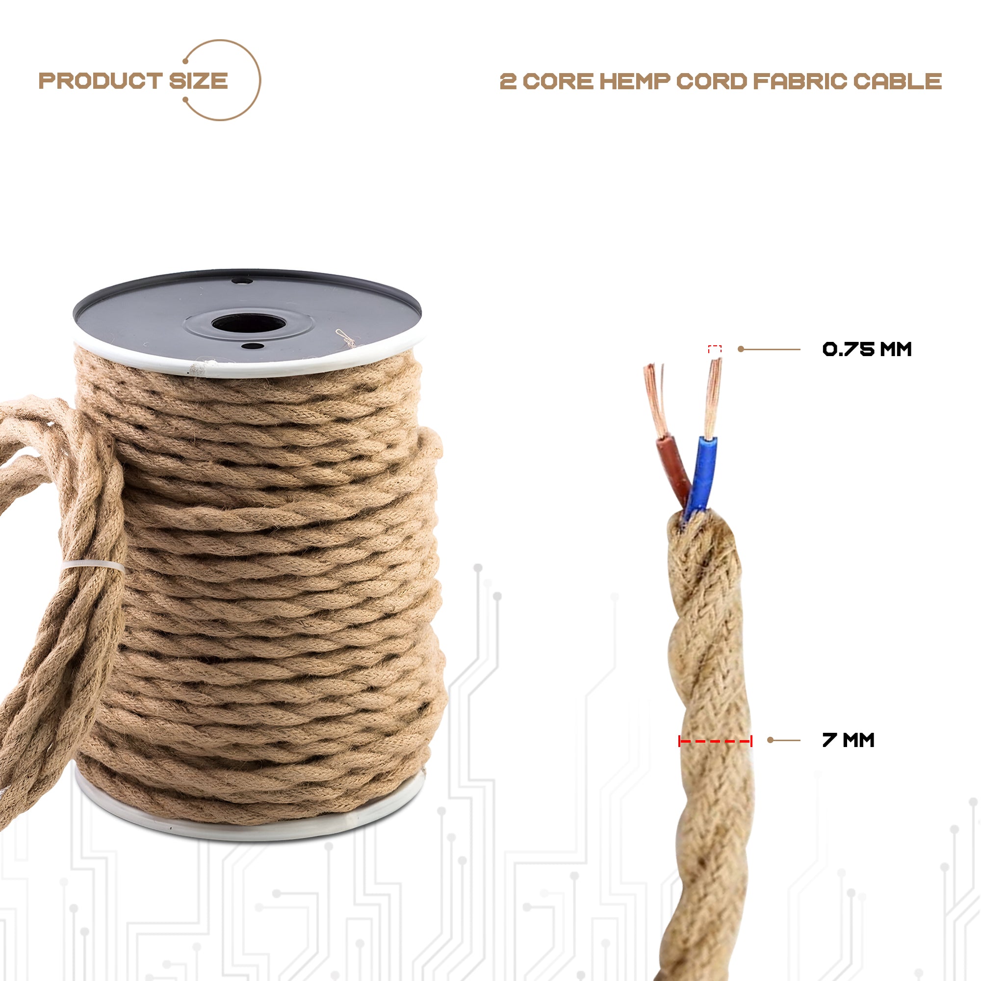 5m Vintage Style 2-Core Twisted Fabric Electrical Lamp Cable - Flexible Braided