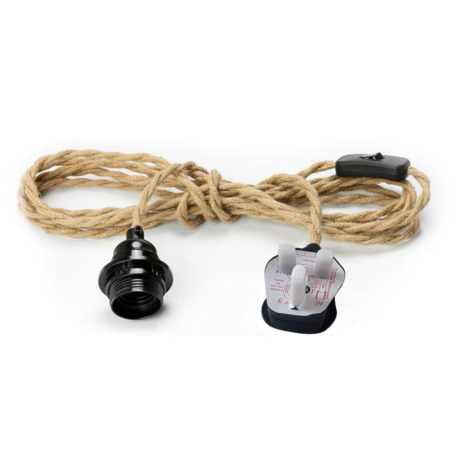 Premium 6.5ft Hemp Fabric Plug-In Pendant Light Kit E27 Holder Switch