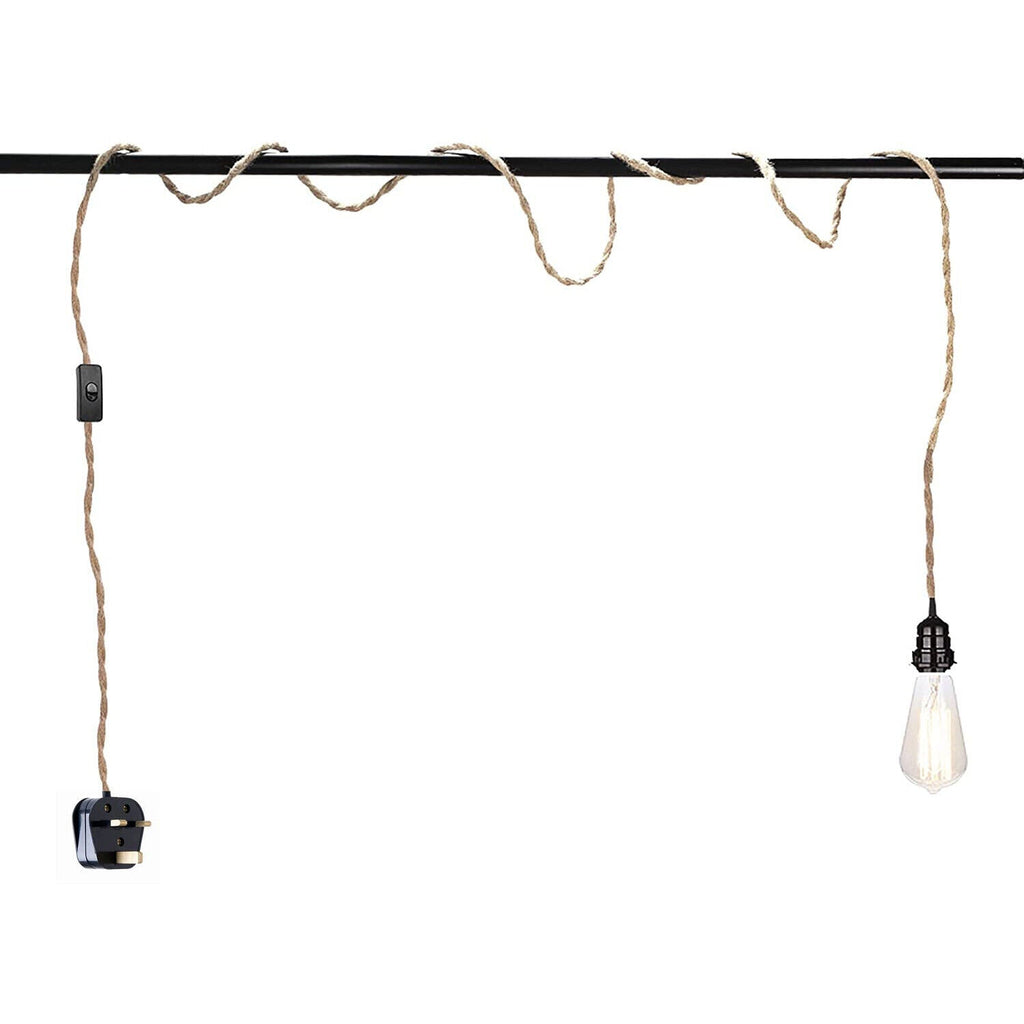 Premium 6.5ft Hemp Fabric Plug-In Pendant Light Kit E27 Holder Switch