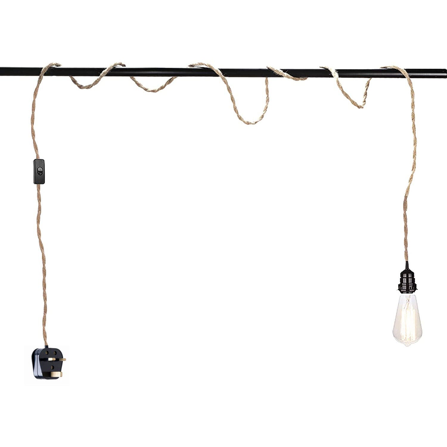 Premium 6.5ft Hemp Fabric Plug-In Pendant Light Kit E27 Holder Switch