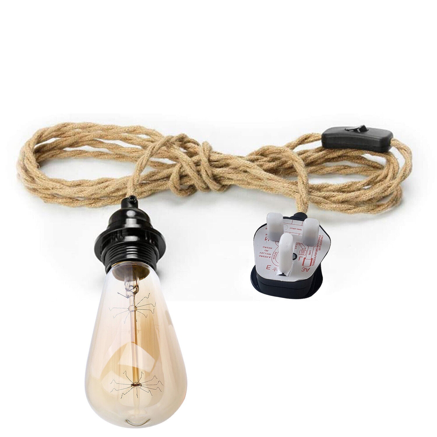 Premium 6.5ft Hemp Fabric Plug-In Pendant Light Kit E27 Holder Switch
