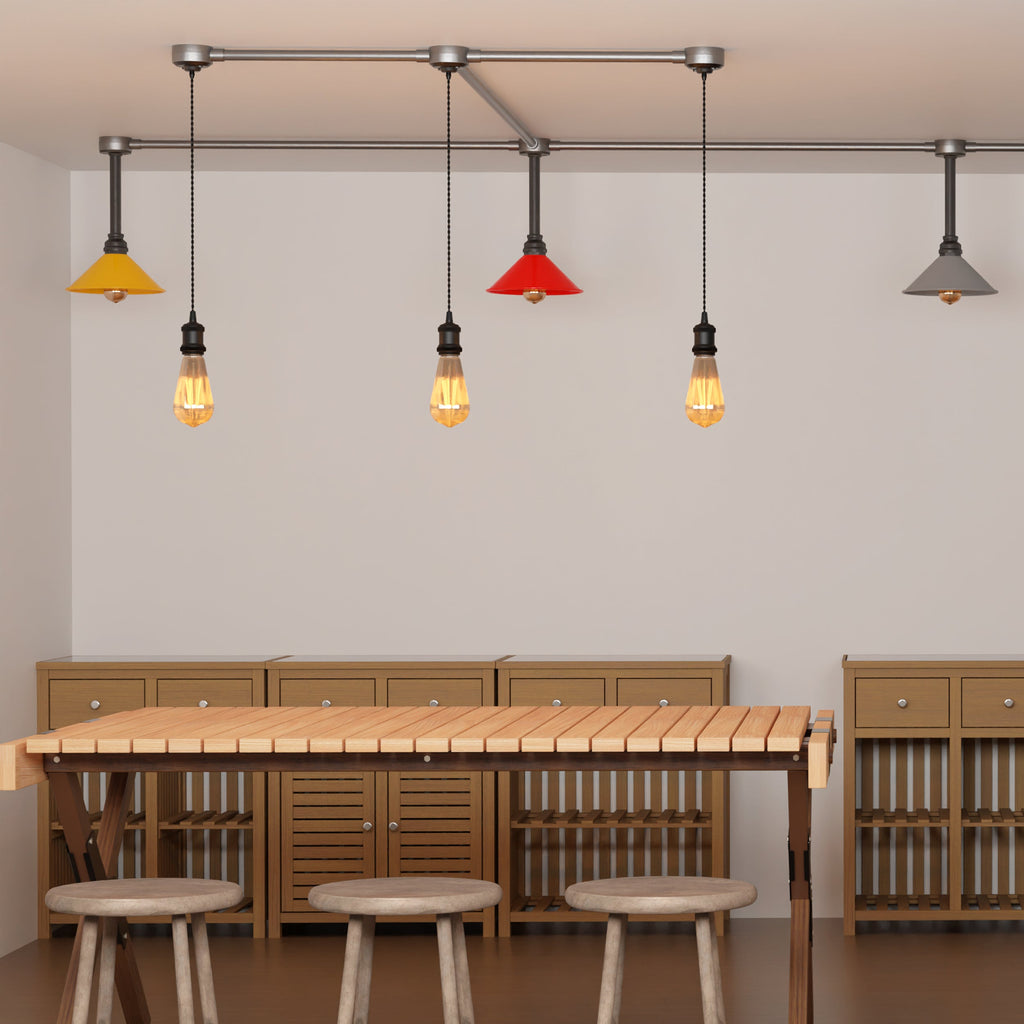 Industrial Black Metal E27 Semi-Flush Pipe Ceiling Light Fixture Vintage Style