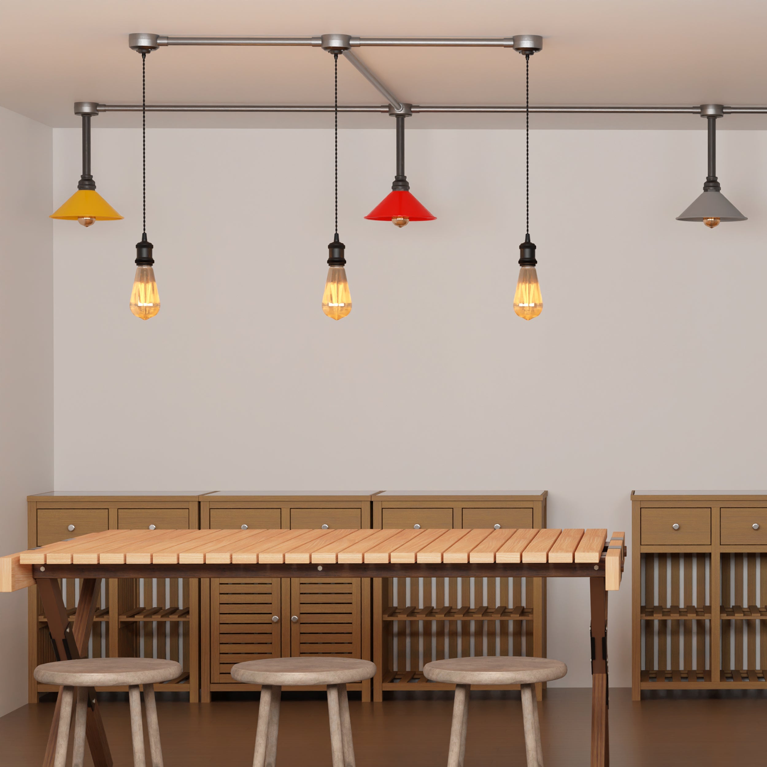 Industrial Black Metal E27 Semi-Flush Pipe Ceiling Light Fixture Vintage Style