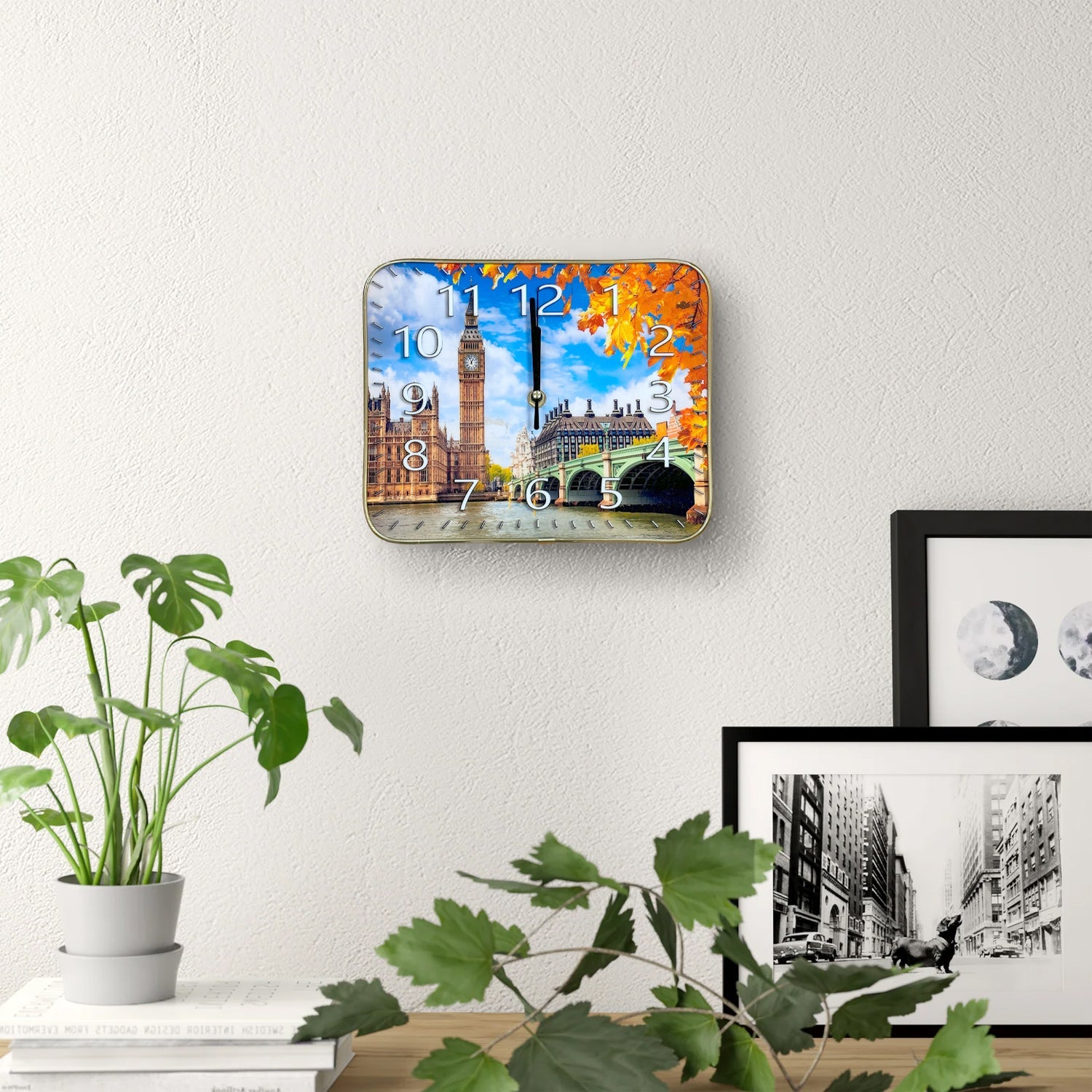 Rectangle Crystal Porcelain London Big Ben Art Battery Wall Clock