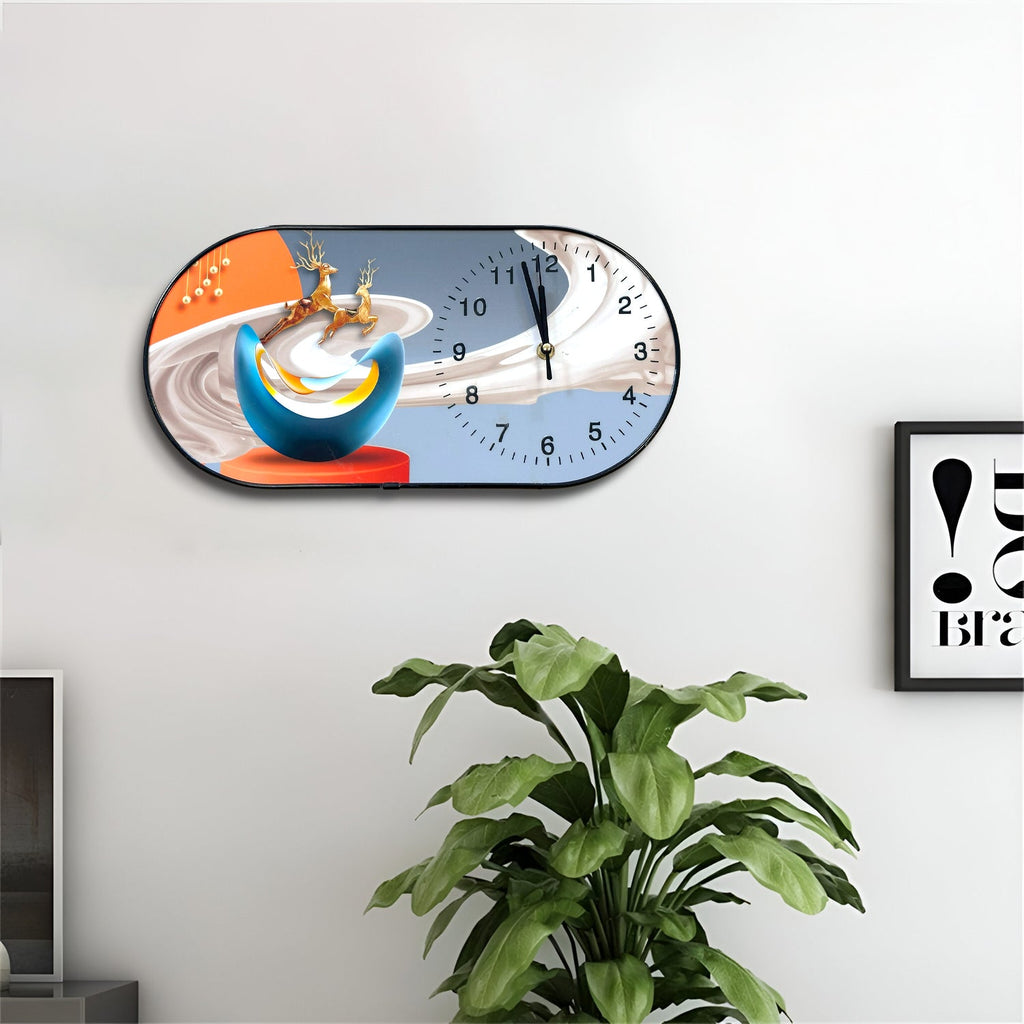 Elegant Oval Crystal Porcelain Wall Clock - Hand-Painted Decorative Artwork Timepiece