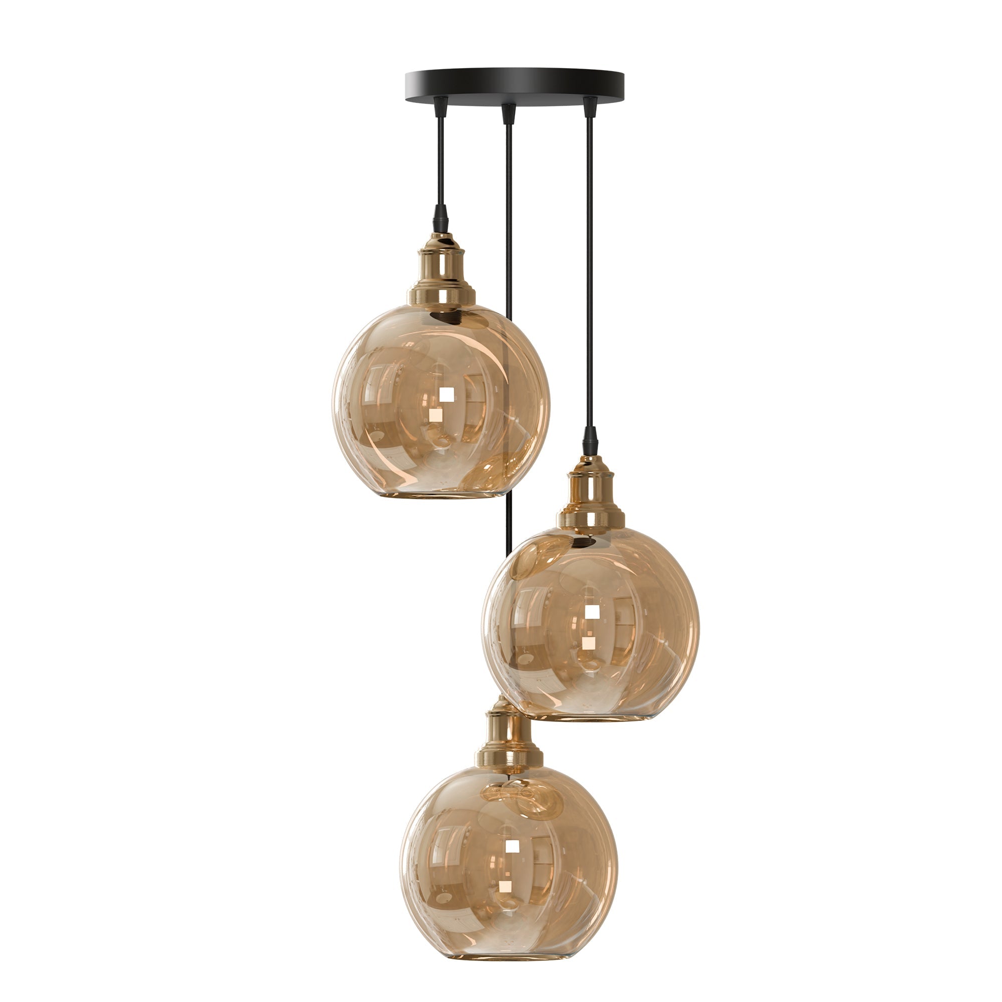 Industrial Style 3-Head Amber Glass Pendant Ceiling Light Fixture~6162